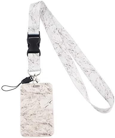 Detachable Lanyard for ID Badges with Charm White Marble Removable Card Holder Case for Name Tag ... | Amazon (US)