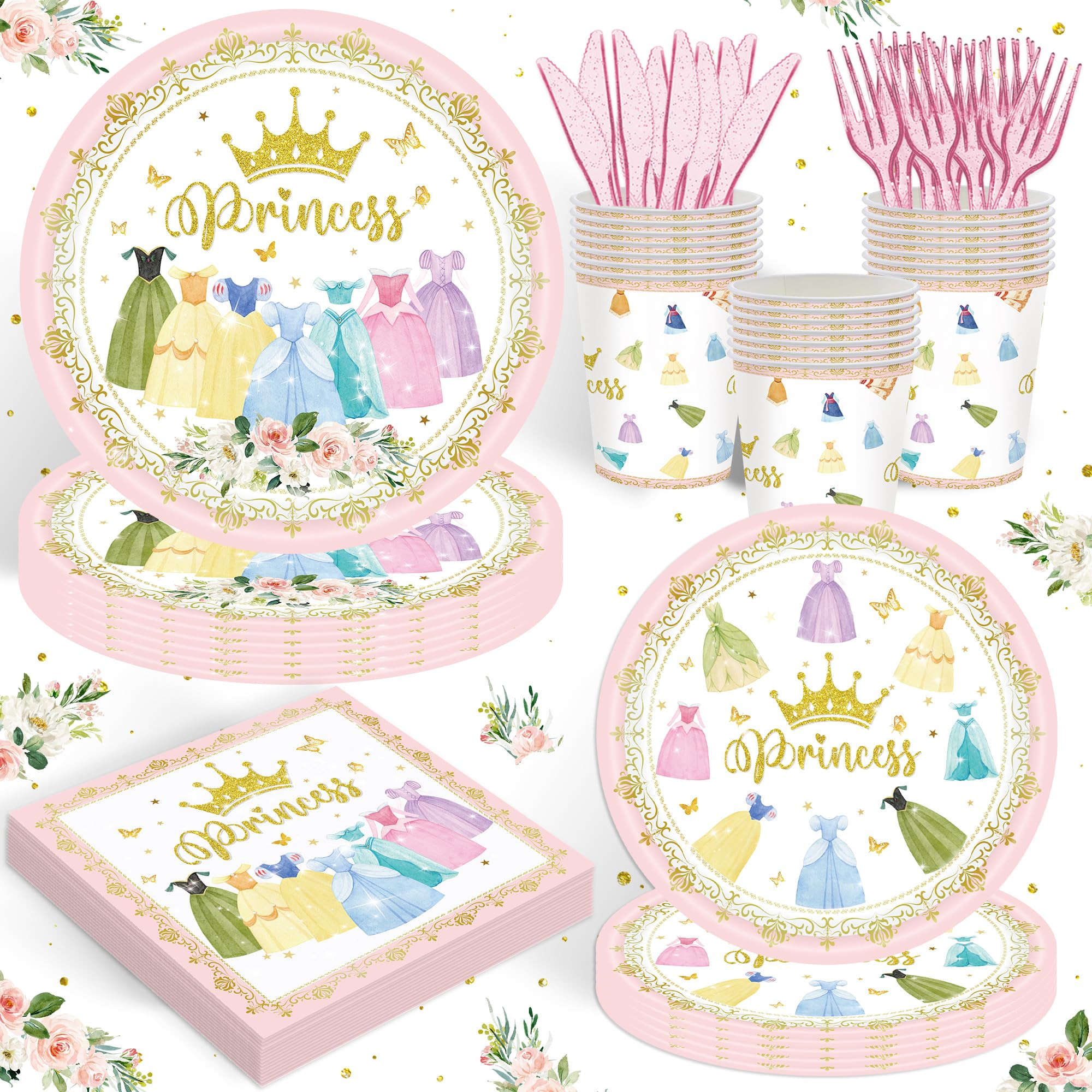 120PCS Princess Birthday Party Supplies Princess Themed Birthday Party Decorations for Baby Girls... | Amazon (US)