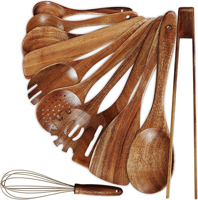 Unokit Cooking Utensils Set for Kitchen - 12 Piece Nonstick Natural Teak Wooden Spoons for Cookin... | Amazon (US)