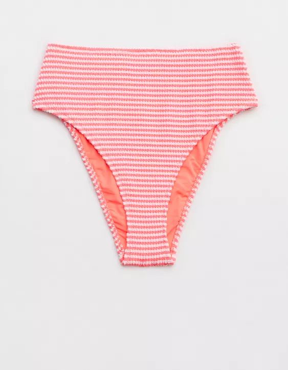 Aerie Crinkle Stripe High Cut Cheeky Bikini Bottom | Aerie