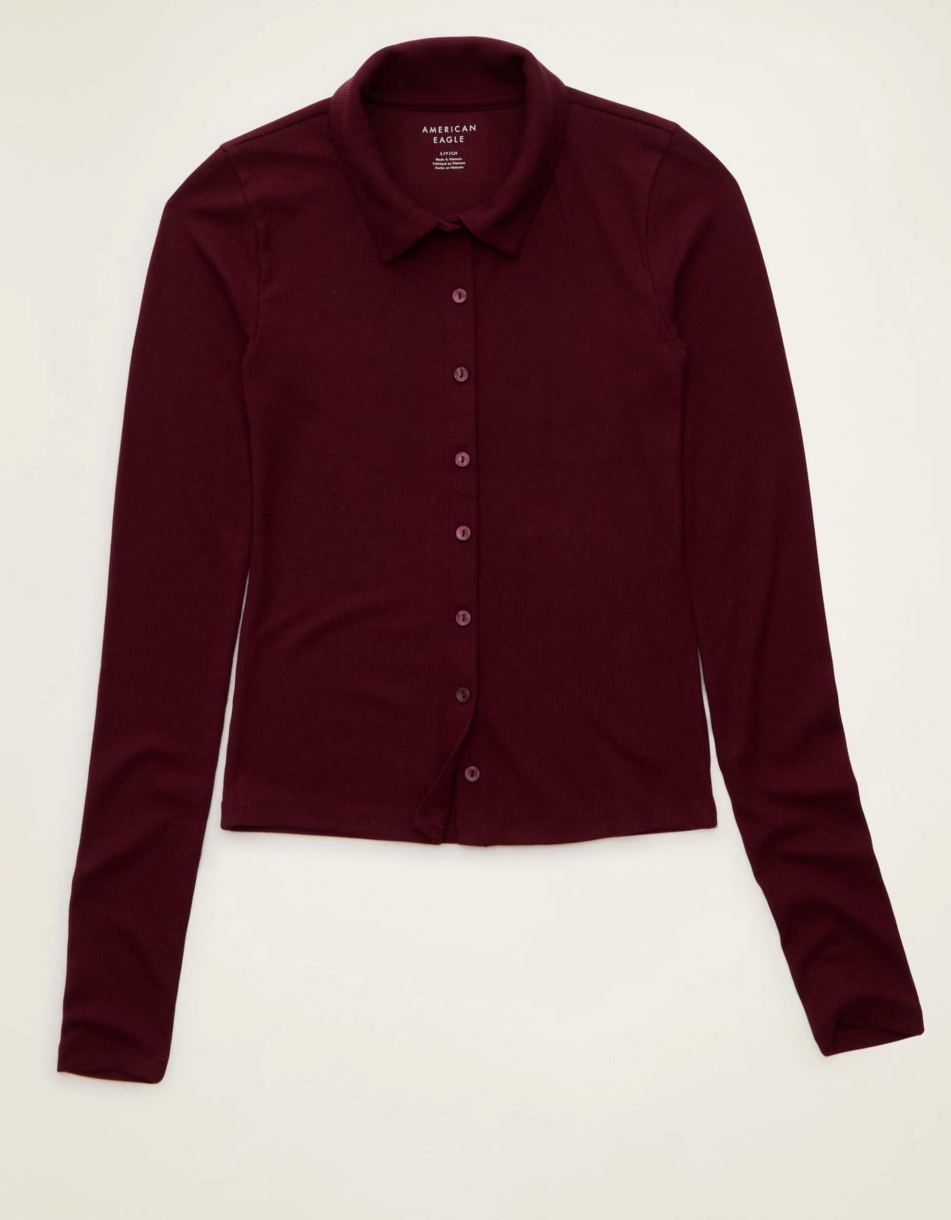 AE Button-Up Long-Sleeve Polo Shirt | American Eagle Outfitters (US & CA)