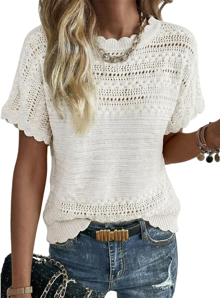 Acelitt Womens Short Sleeve Knit Sweater Tops, S-XXL | Amazon (US)