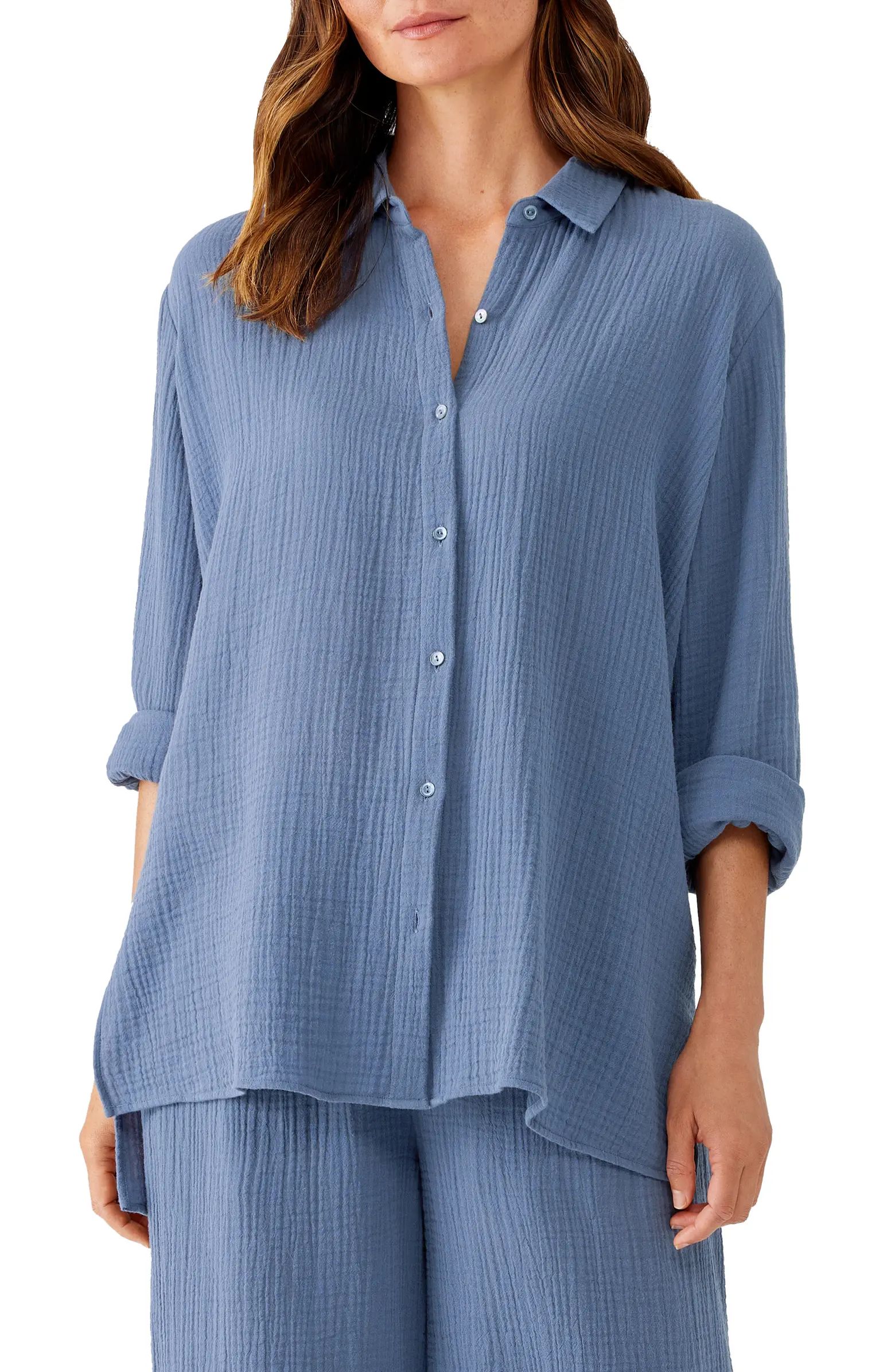 Eileen Fisher Easy Classic Organic Cotton Button-Up Shirt | Nordstrom | Nordstrom