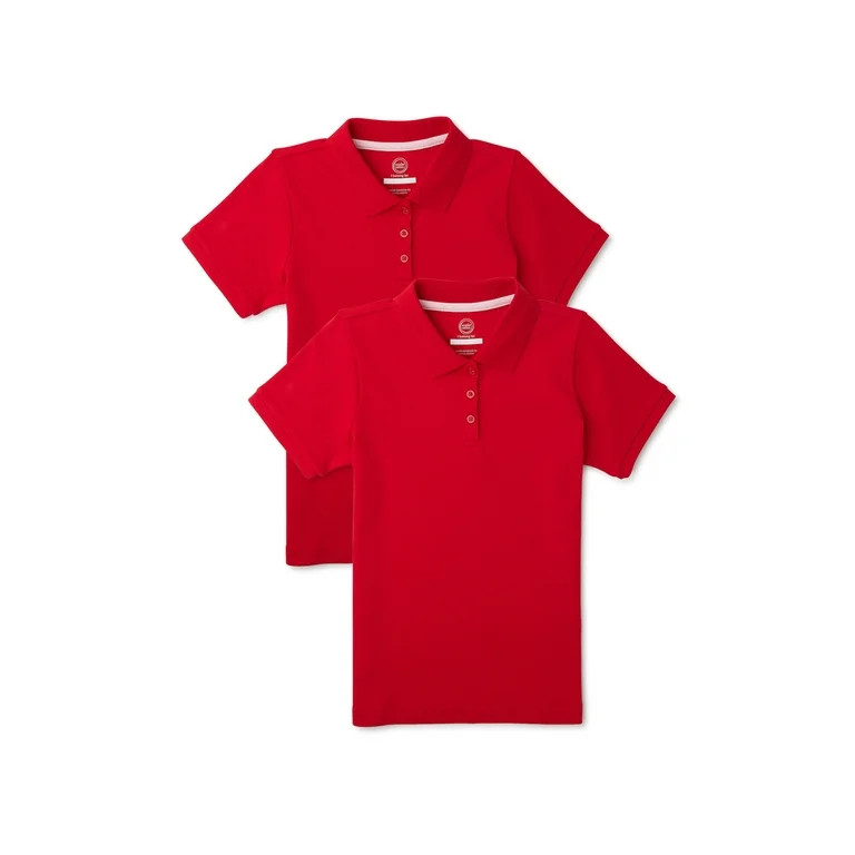 Wonder Nation Girls School Uniform Interlock Short Sleeve Polo Shirt, 2-Pack, Sizes 4-18 | Walmart (US)