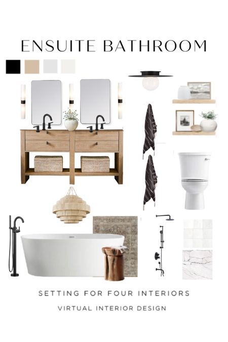 Ensuite bathroom design and decor.

Organic modern, neutral, natural, earthy, brown, black, beige, white, vanity, mirrors, sconce lighting, bath towels, shower fixtures, tub filler, faucet, floating shelves, bathroom decor, tile, flush mount light, pendant, chandelier, woven, Amazon home , Amazon finds, founditonamazon, transitional, farmhouse 

#LTKhome #LTKsalealert #LTKfindsunder50