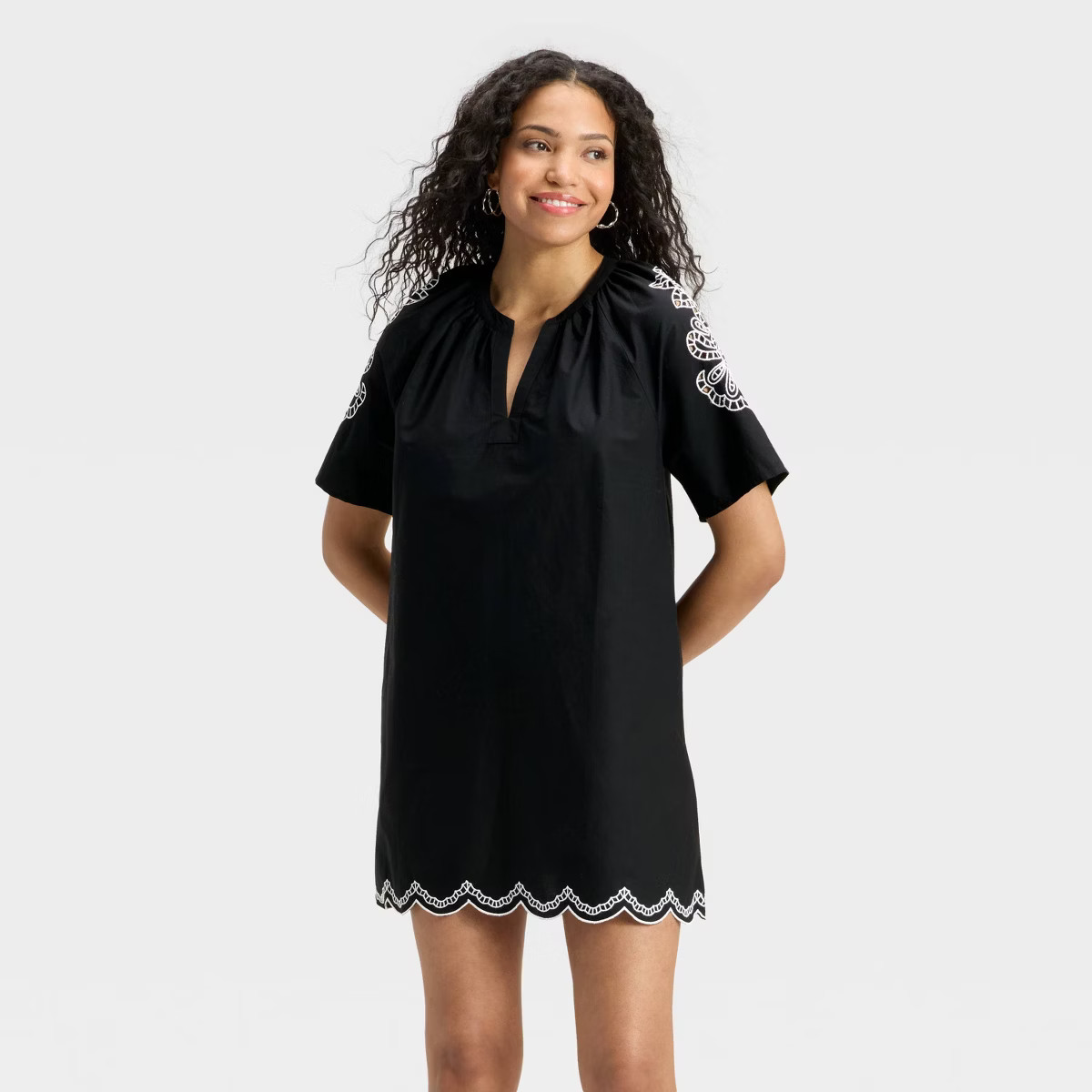 Women's Short Sleeve Eyelet Mini A-Line Dress - Universal Thread™ Black | Target