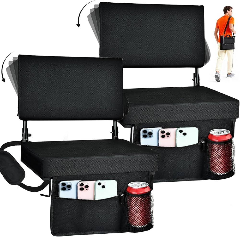 Stadium Seats with Back Support, Padded Bleacher Chairs with Back and Cushion with Shoulder Strap... | Amazon (US)