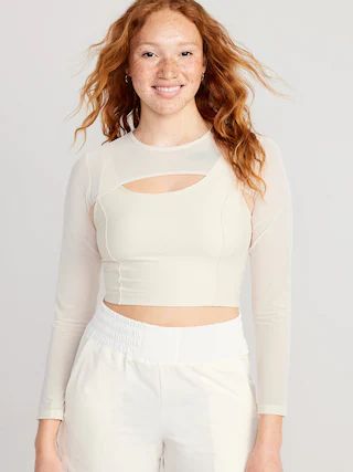 PowerSoft 2-in-1 Mesh-Sleeve Cropped Top for Women | Old Navy (US)