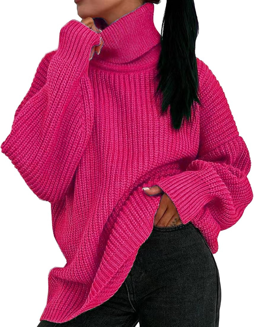 SEMATOMALA Women's Ribbed Chunky Knit Turtleneck Oversized Sweater Baggy Slouchy Casual Loose Fit... | Amazon (US)
