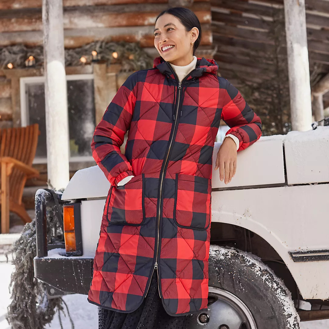 Women's Petite Print FeatherFree Insulated Diamond Quilted Maxi Coat | Lands' End (US)