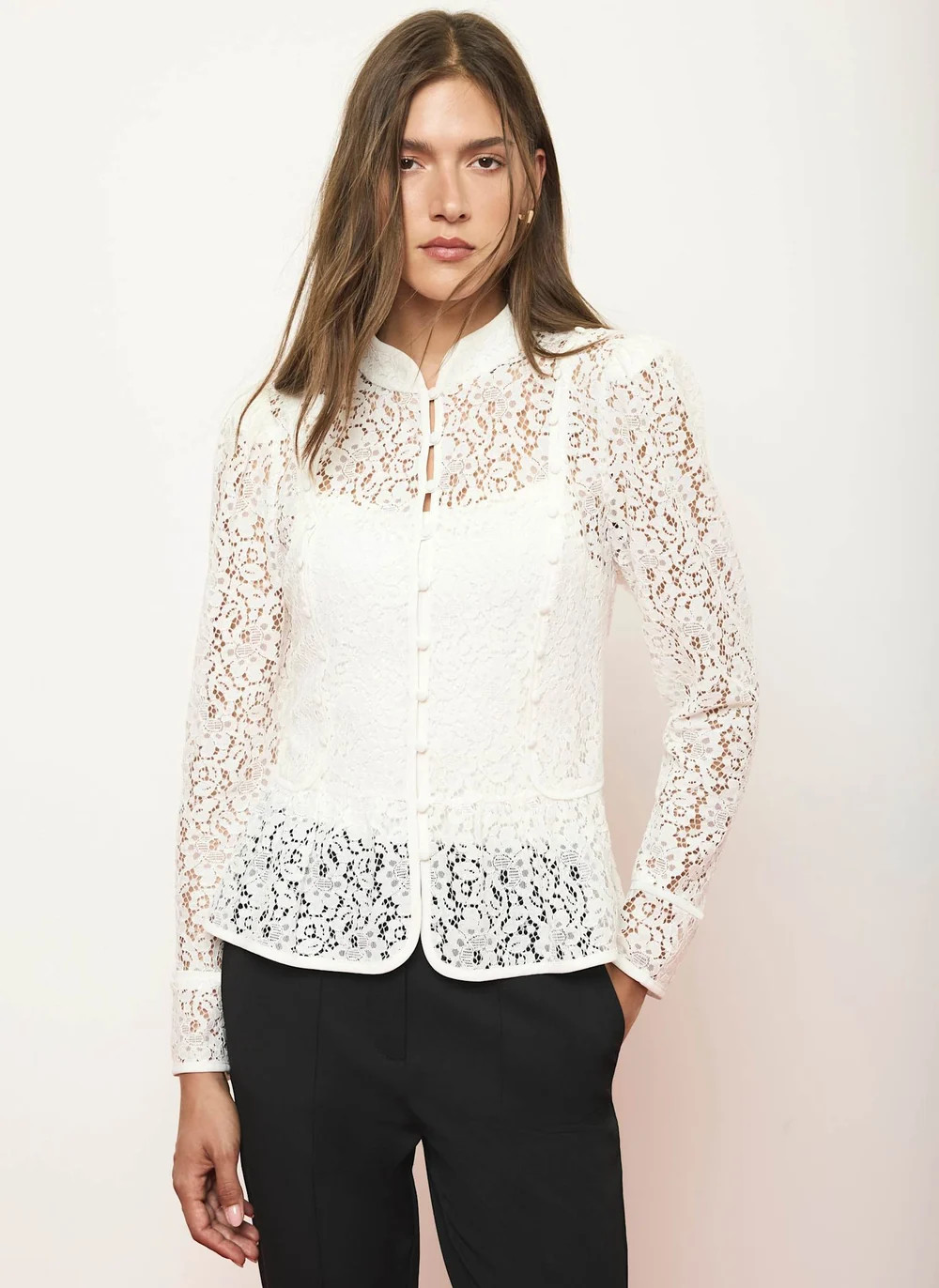 White Lace Military Blouse | Mint Velvet - ROW