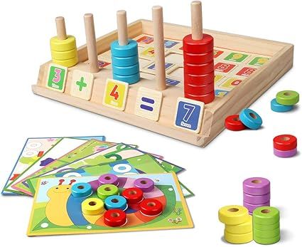 Lydaz Wooden Puzzles Counting Toys, Montessori Preschool Learning Educational Math Toys for Toddl... | Amazon (US)