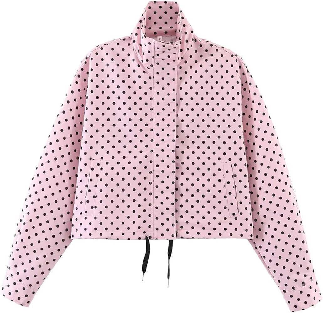 Womens Polka Dot Cropped Jacket Stand Collar Zip Up 2026 Trendy Casual Fashion Jacket Coat with P... | Amazon (CA)