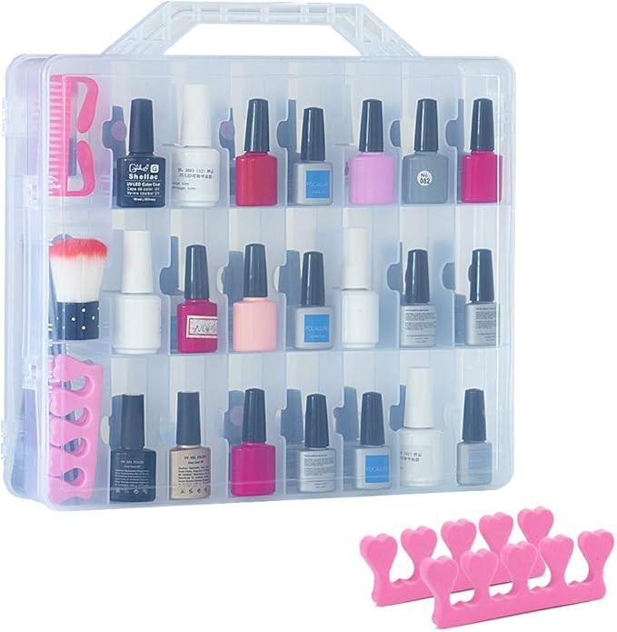 48 Bottles Universal Clear Gel Nail Polish Organizer Case Holder for Double Side Adjustable Space... | Amazon (US)