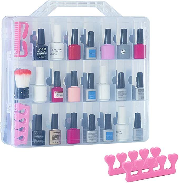 48 Bottles Universal Clear Gel Nail Polish Organizer Case Holder for Double Side Adjustable Space... | Amazon (US)