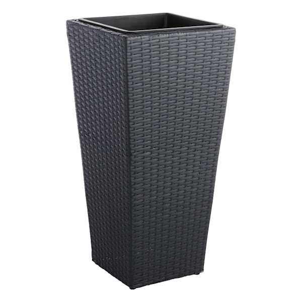 Black Woven Wicker Outdoor Planter with Plastic Insert, 27" | At Home