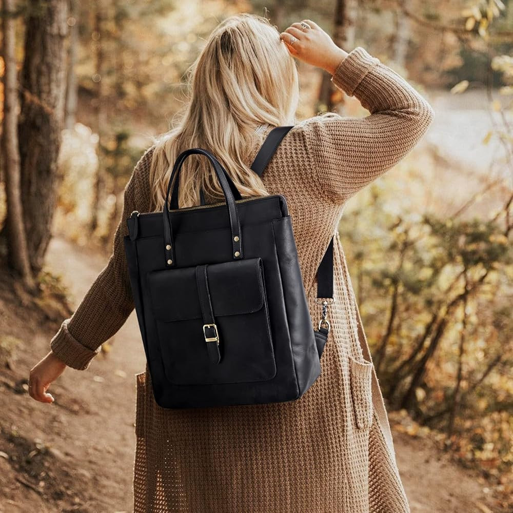 S-ZONE Women Genuine Leather Backpack Purse Retro Top-handle Bags Vintage Totes | Amazon (US)