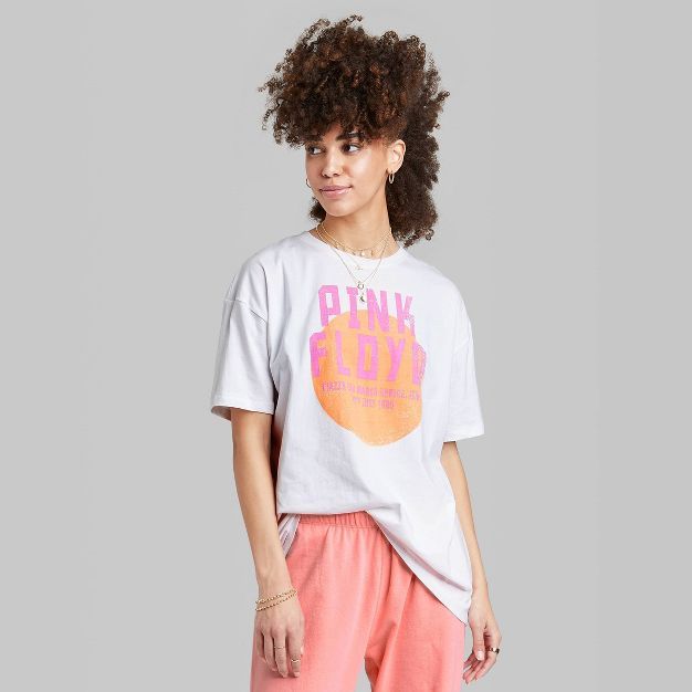 Women's Ascot + Hart Pink Floyd Short Sleeve Graphic Boyfriend T-Shirt - White | Target