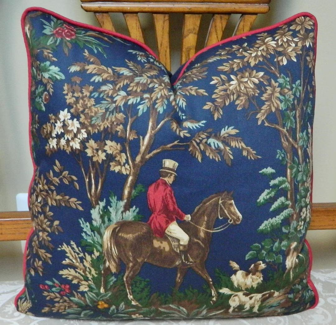 RALPH LAUREN Ainsworth Equestrian Regent Blue Decorative Throw Pillow Cover Lumbar Pillow Accent ... | Etsy (US)