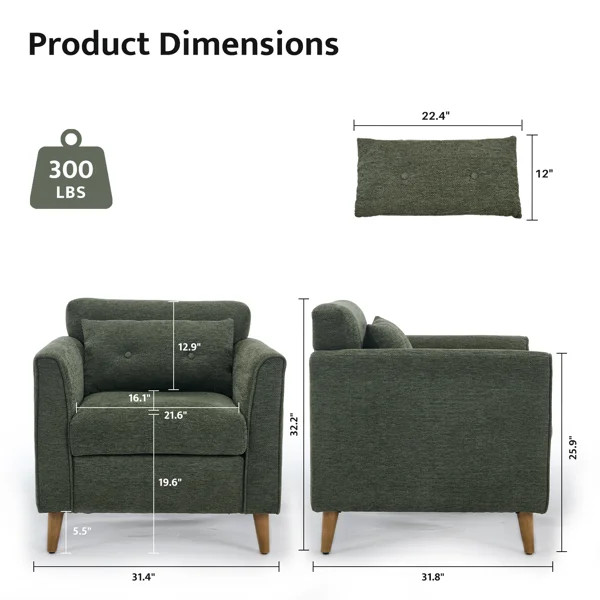 Carlaya Upholstered Accent Chair With Pillow | Wayfair North America