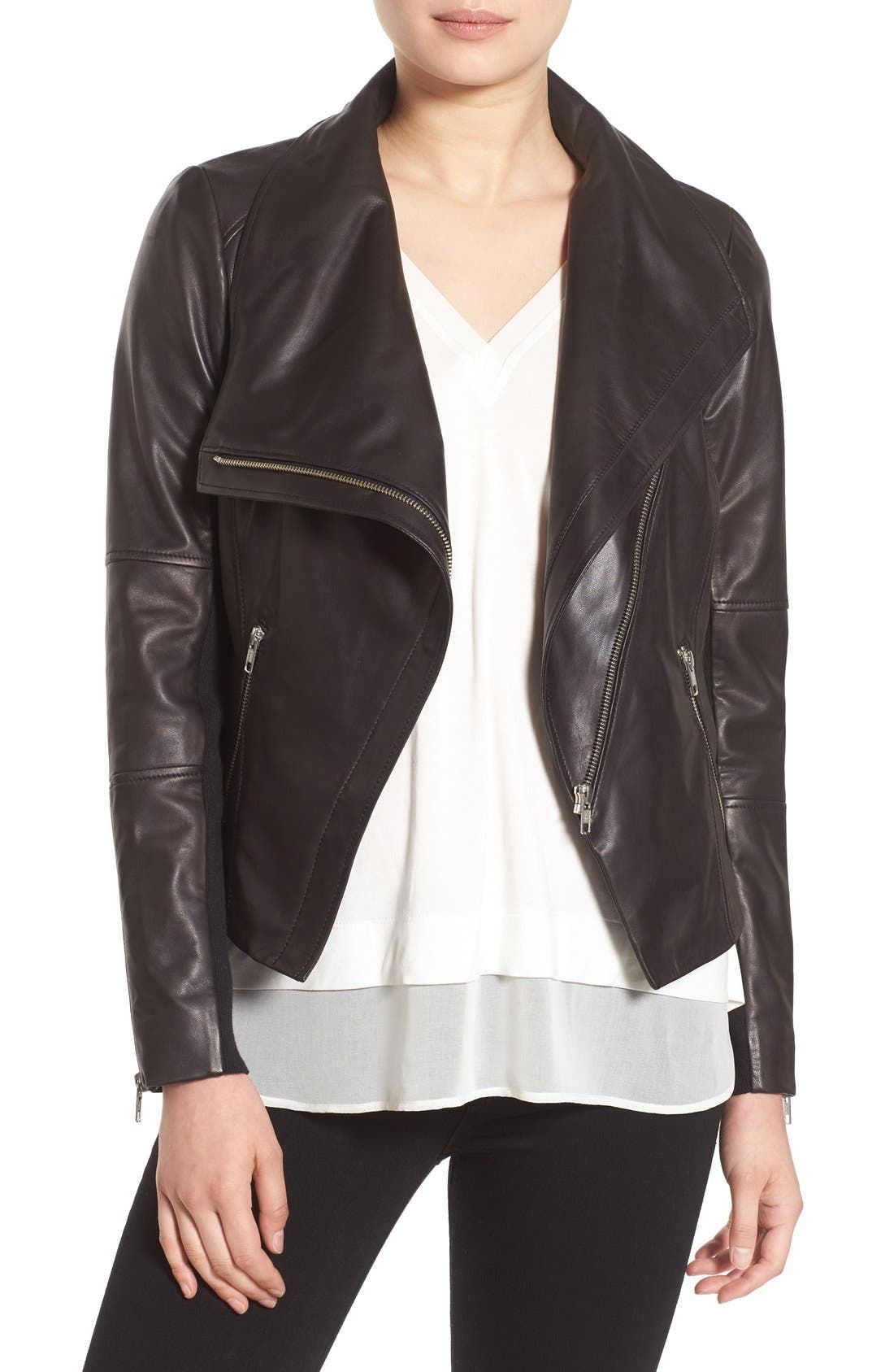 Drape Front Leather Jacket | Nordstrom