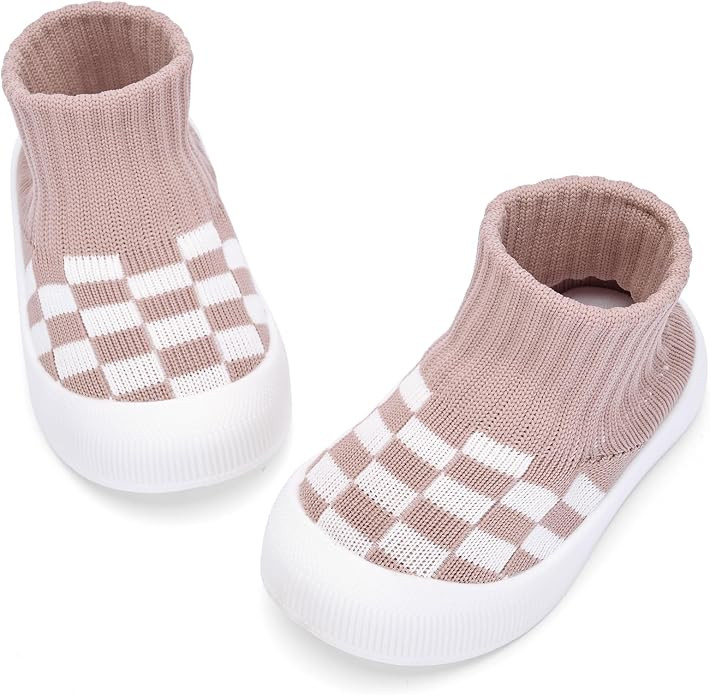 BACSAC Baby Boy Girl Sock Shoes Infant & Toddler Walking Shoes High Top with Knitted Checkered Up... | Amazon (US)