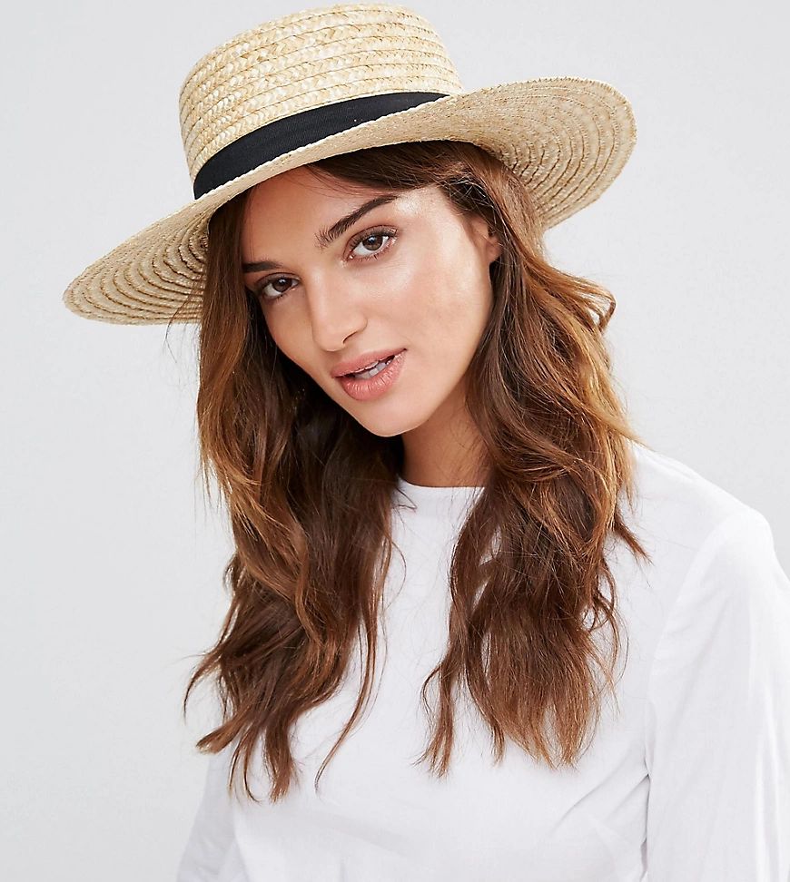 South Beach Straw Boater Hat with Black Band-Beige | ASOS (Global)