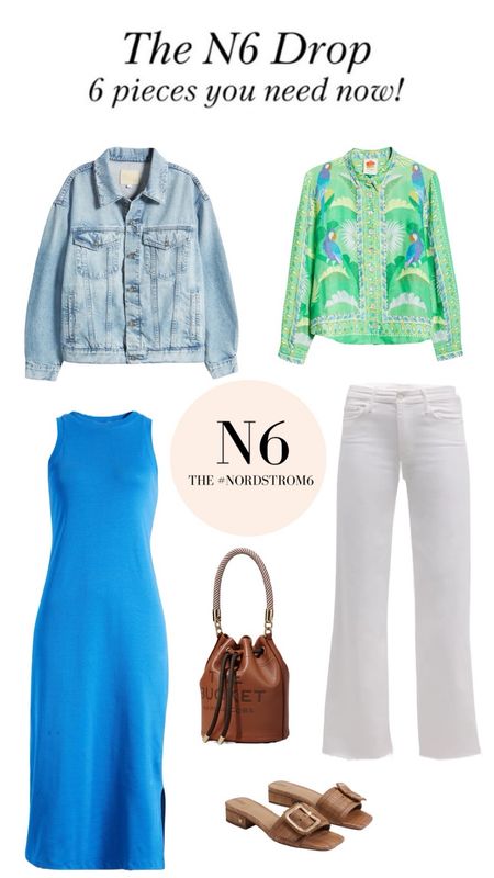 The Nordstrom 6 April Drop includes 6 sunny staples women over 40 need now including flattering white jeans, a tank dress under $100 that doesn’t require Spanx, a bold button up, a modern oversized jean jacket, raffia sandal, and a bag worthy enough to be on your “bucket” list
