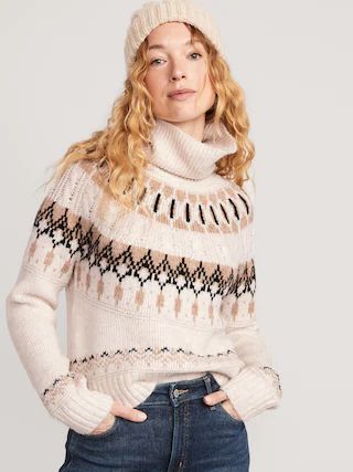 Cozy Fair Isle Cable-Knit Turtleneck Sweater for Women | Old Navy (US)