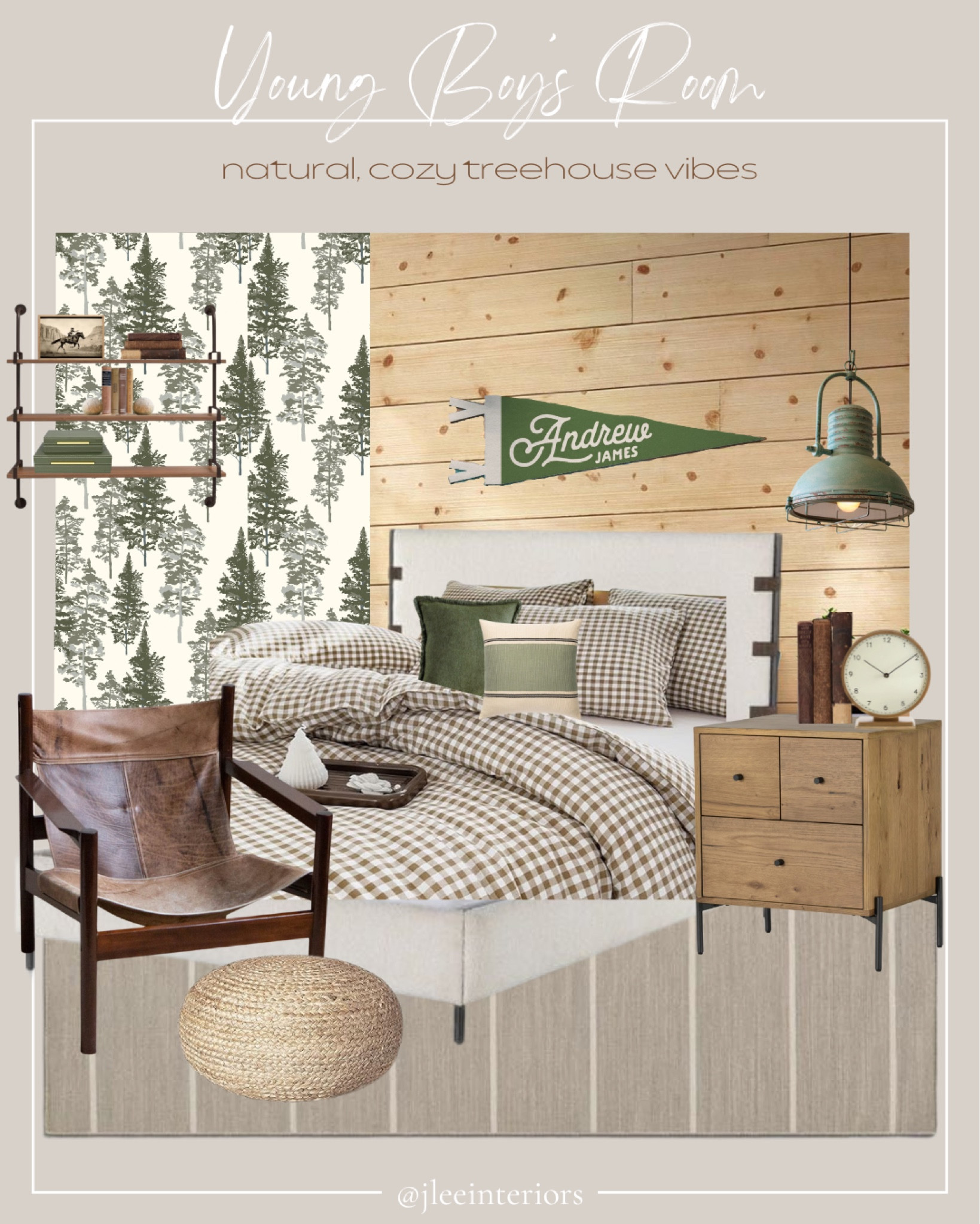 Young Boy’s Room Inspiration Board

Natural cozy, treehouse child’s room, boys room, leather, sling chair, gingham,  bedding Four Hands nightstand, industrial pendant light, pine tree, wallpaper, Four Hands upholstered bed, name pennant, bookshelf, striped rug, natural woven pouf footstool, chasing paper wallpaper, Pacific Northwest, Max Humphrey collection 

#LTKHome #LTKKids #LTKBaby