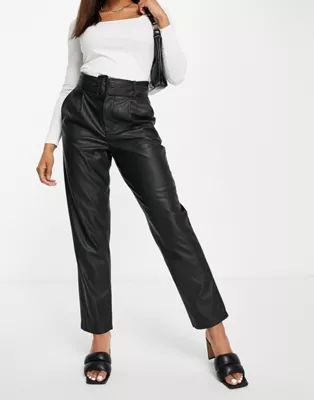 Vero Moda faux leather cigarette trouser with belted waist in black | ASOS (Global)
