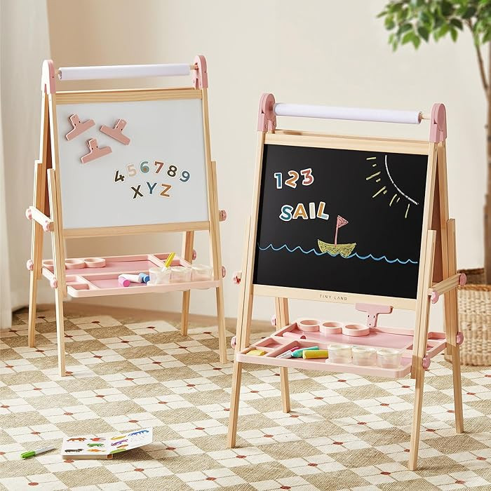 Tiny Land Easel for Kids, Double-Sided Magnetic Easel with Drawing Accessories, Adjustable Wooden... | Amazon (US)