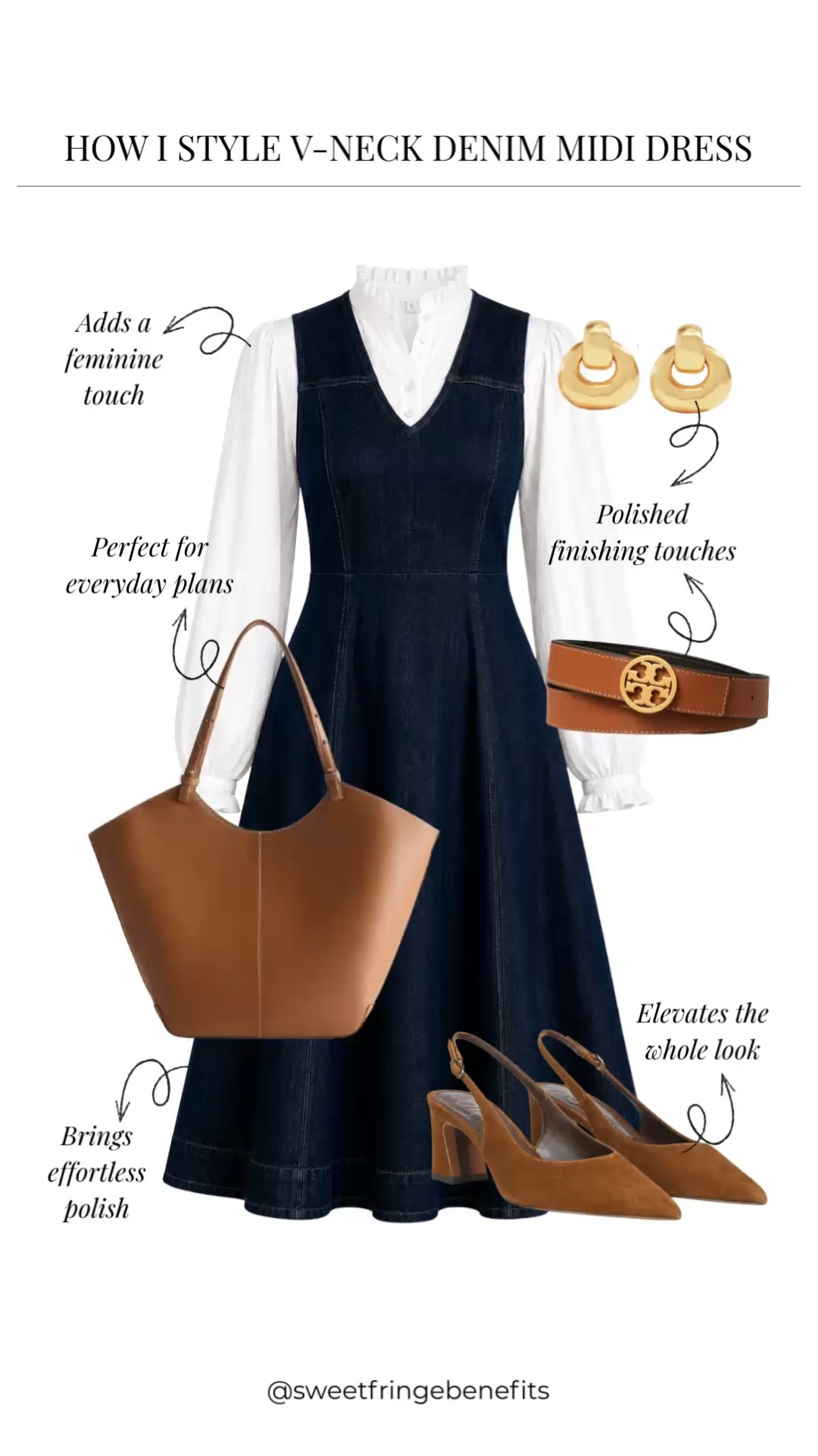 I love this classic denim midi dress! The V-neck shape and dark wash make it so easy to dress up or down, and adding a crisp white blouse, belt, and pointed-toe shoes gives it such a polished look. A great outfit for everyday plans or lunch out.

#LTKdayinmylife #LTKgrwm #LTKootd