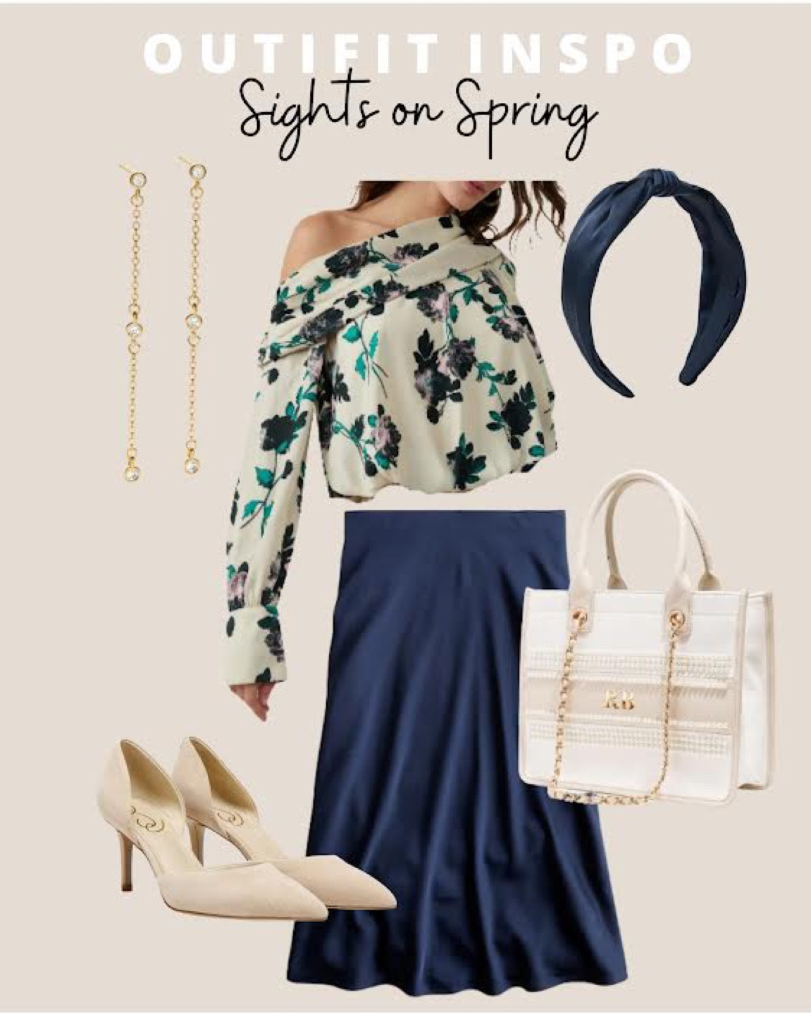 Outfit Inspo: Floral blouse, satin midi skirt, knot leather headband, nude heels, drop gold earrings, the best monogram tote bag for work

#LTKcurves #LTKworkwear #LTKSeasonal