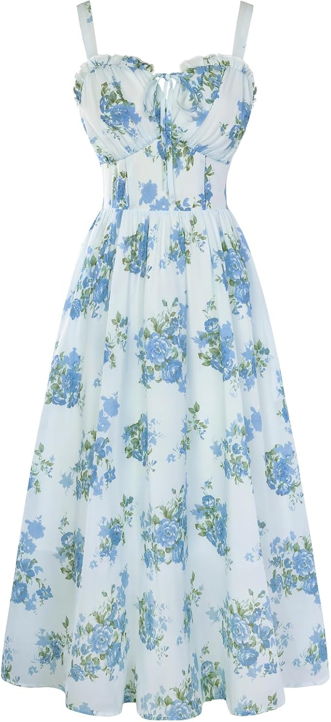 Scarlet Darkness Summer Dresses for Women 2026 Floral Corset Dress Long Milkmaid Dress with Pocke... | Amazon (US)