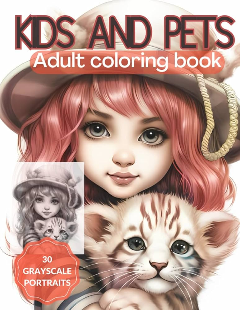 Kids and Pets - Adult Coloring Book - 30 Grayscale Portraits: Grayscale Coloring Book Featuring C... | Amazon (US)