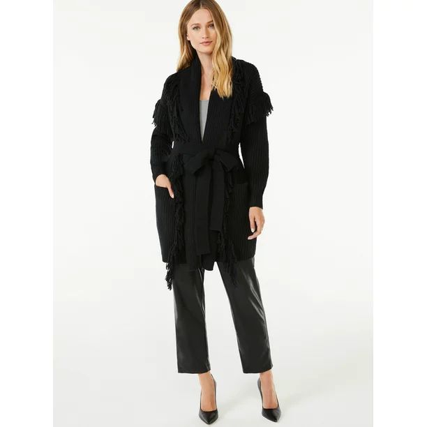 Scoop Women's Belted Fringe Cardigan - Walmart.com | Walmart (US)