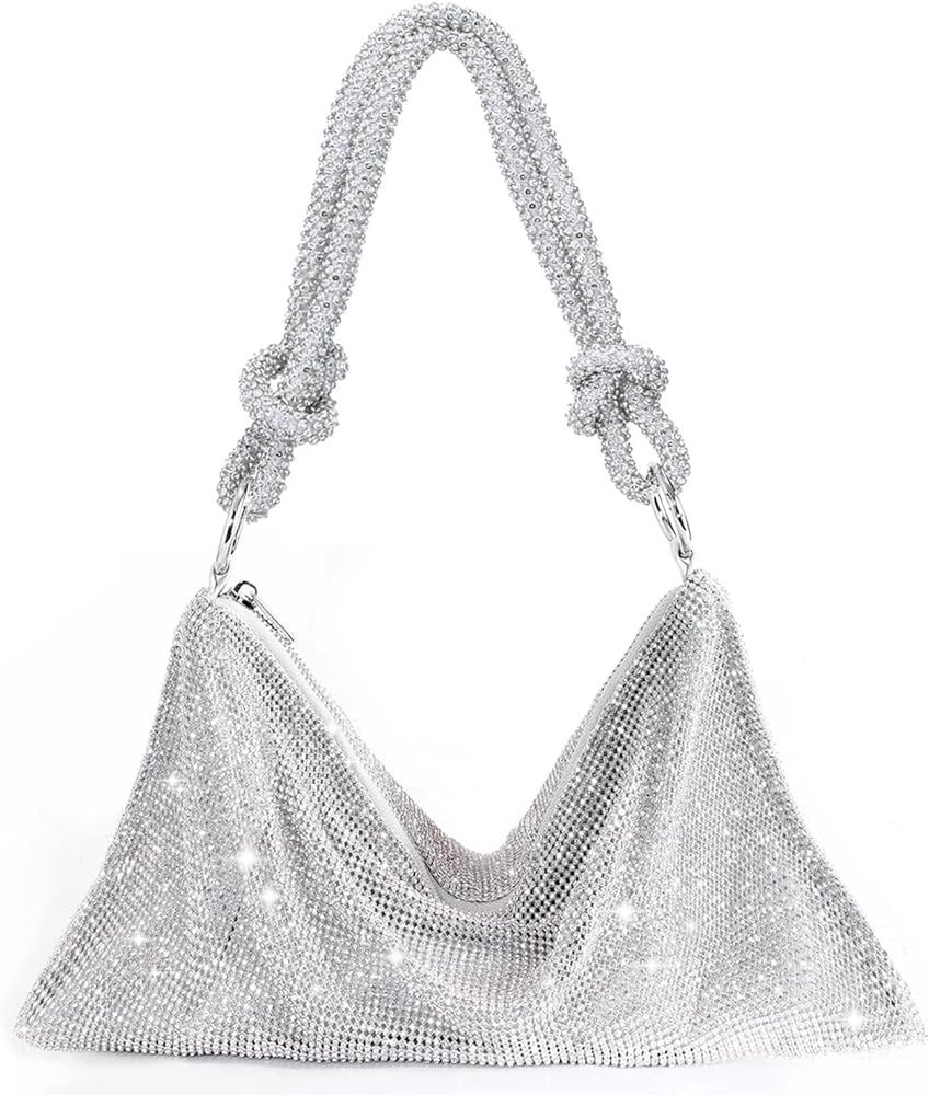 TOPALL Rhinestone Purse Sparkly Bag Silver Diamond Purses for Women Upgrade Evening Prom Rhinestone  | Amazon (US)