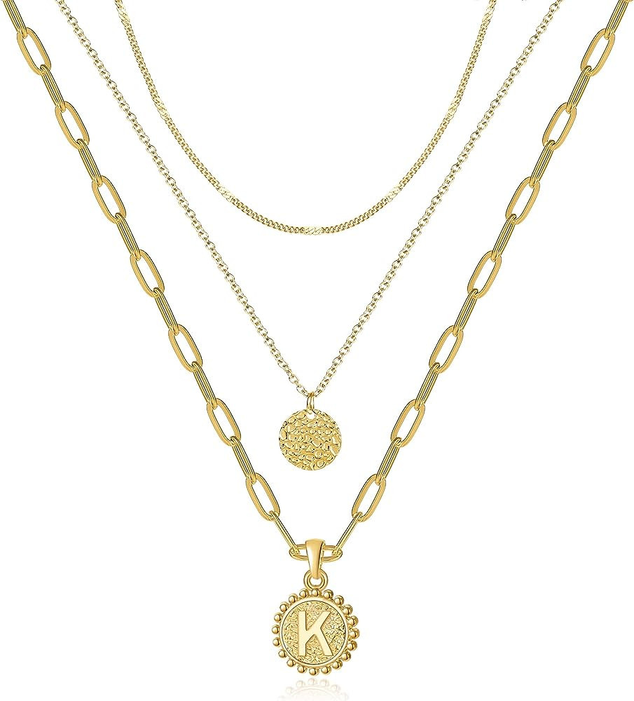 TRWWELL Dainty Gold Layered Initial Necklaces for Women, Adjustable Layering Choker Necklaces Set... | Amazon (US)