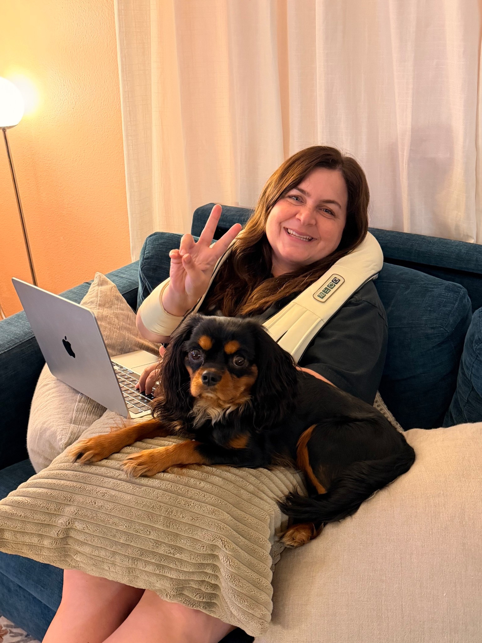 Nightly work from home wrap up routine, neck massager and puppy snuggles! I’ve had this neck massager for a year and I still love it and use it almost daily. 

#LTKHome