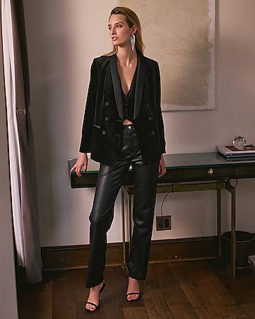Velvet Tuxedo Blazer + Vest + Faux Leather Straight Pant | Express