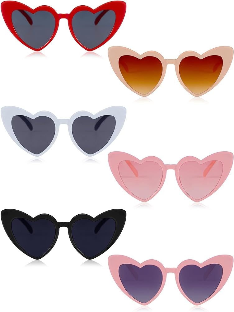 Frienda 6 Packs Kids Love Heart Shaped Sunglasses Baby Girl Eye Sunglasses Flexible Vintage Heart... | Amazon (US)