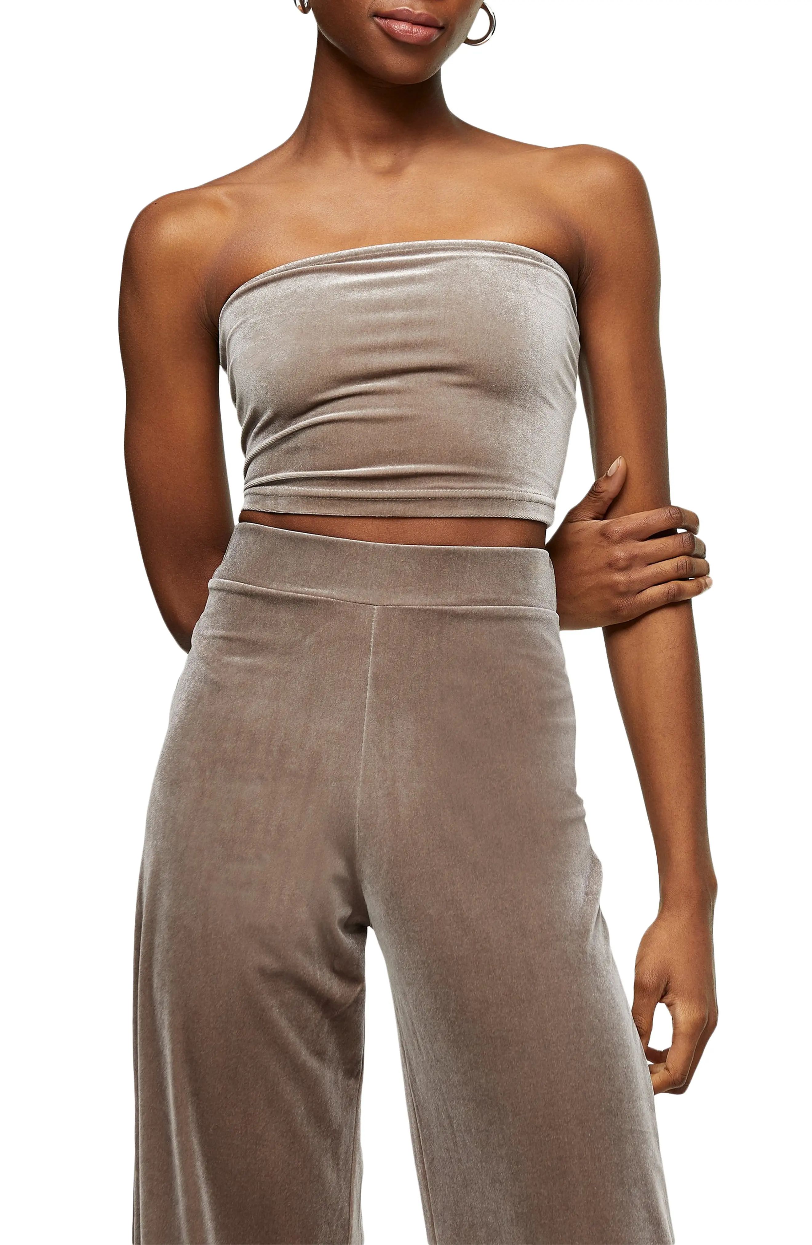 Women's Topshop Velour Tube Top, Size Small - Grey | Nordstrom