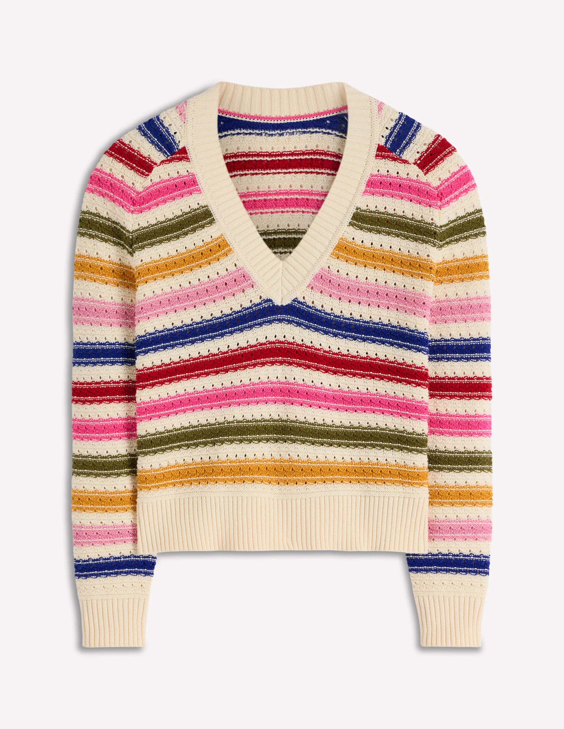 Maeve Texturierter Baumwollpullover-Ackerbohnengrün/Pink, Gestreift | Boden DE