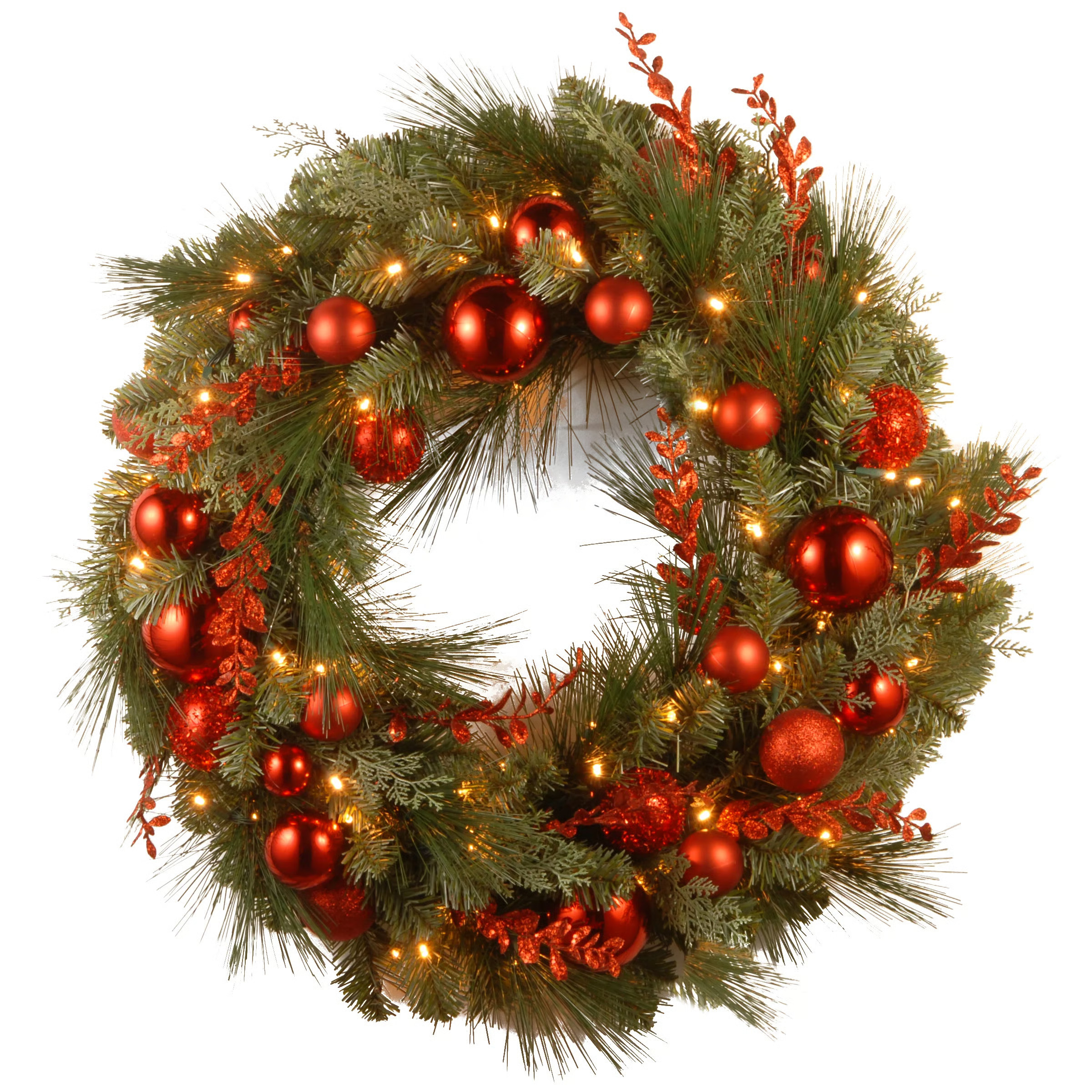 The Holiday Aisle® Decorative Collection Christmas Red Mixed Wreath with Battery Operated Lights | Birch Lane