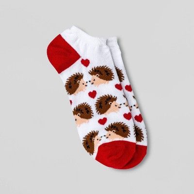 Women's Hedgehog Valentine's Day Low Cut Socks - White/Red 4-10 | Target