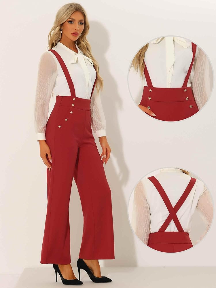 Allegra K Casual Office Jumpsuits for Women's Adjustable Straps Wide Leg Suspenders Pants Overall | Amazon (US)