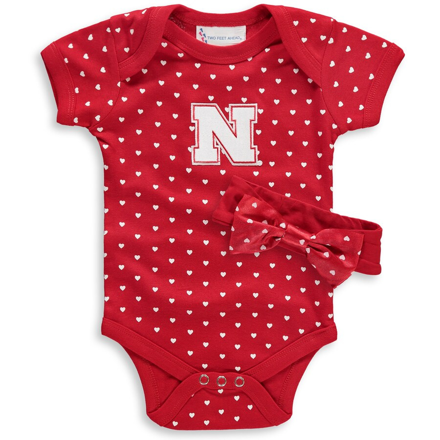 Nebraska Huskers Girls Newborn & Infant Hearts Bodysuit and Headband Set - Scarlet | Lids