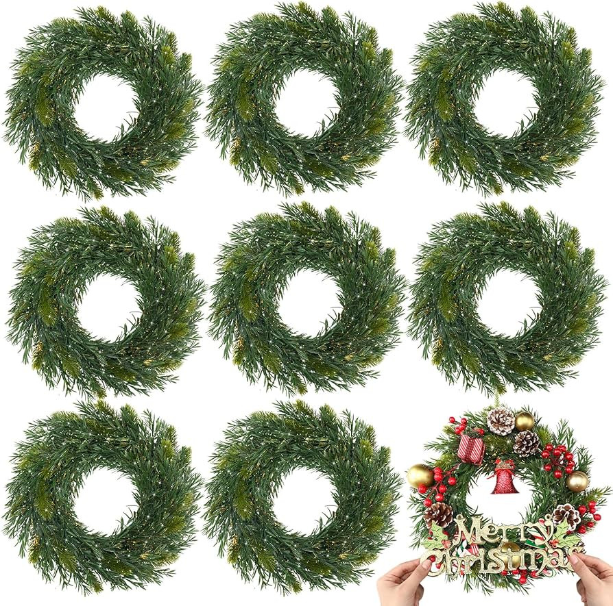 Zeyune 8 Pcs Christmas DIY Green Wreath 14 Inch Artificial Christmas Wreaths Faux Plain Wreaths f... | Amazon (US)