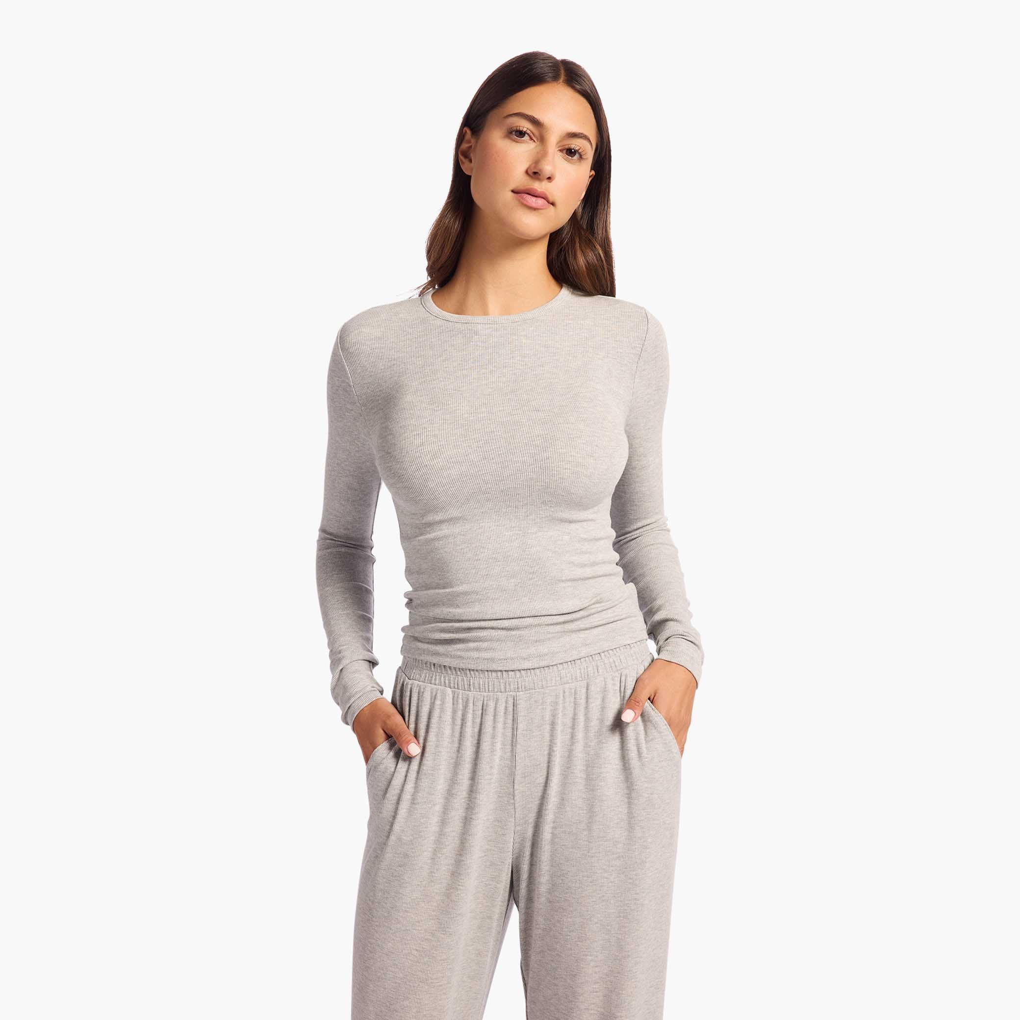 Slinky Rib Long Sleeve Shirt | Black Cherry | Nuuds US